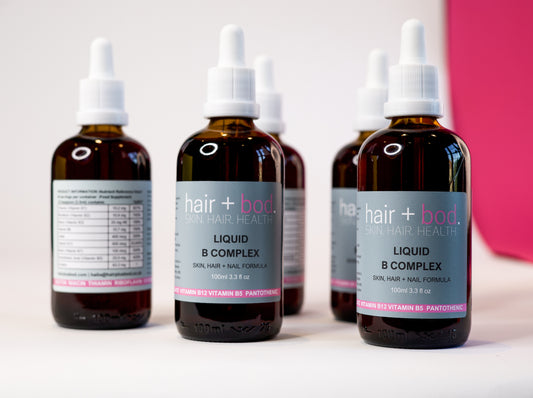 hair + bod. VITAMIN B COMPLEX LIQUID  SUPPLEMENT ( Hair, Skin + Nail Formula)